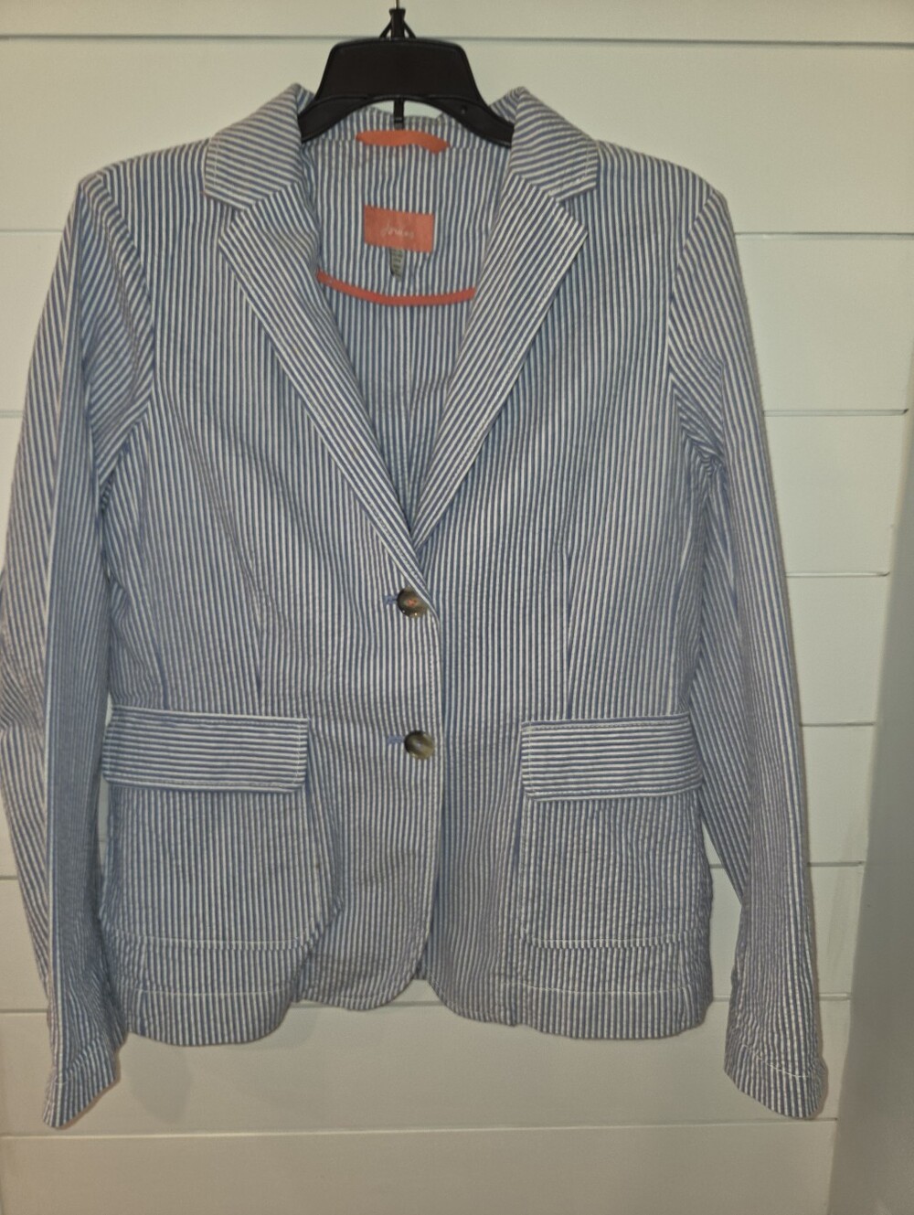 Joules Blue and White Striped Women's Seersucker Blazer